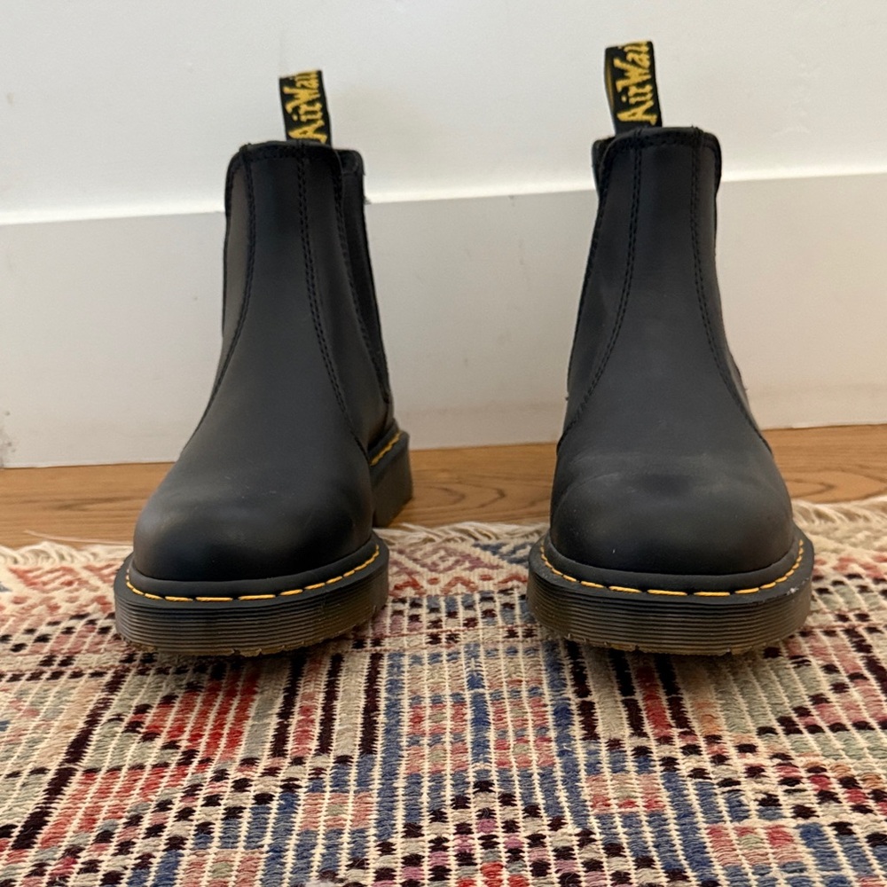 Dr. Martens Black Ankle Boots with Yellow Stitching